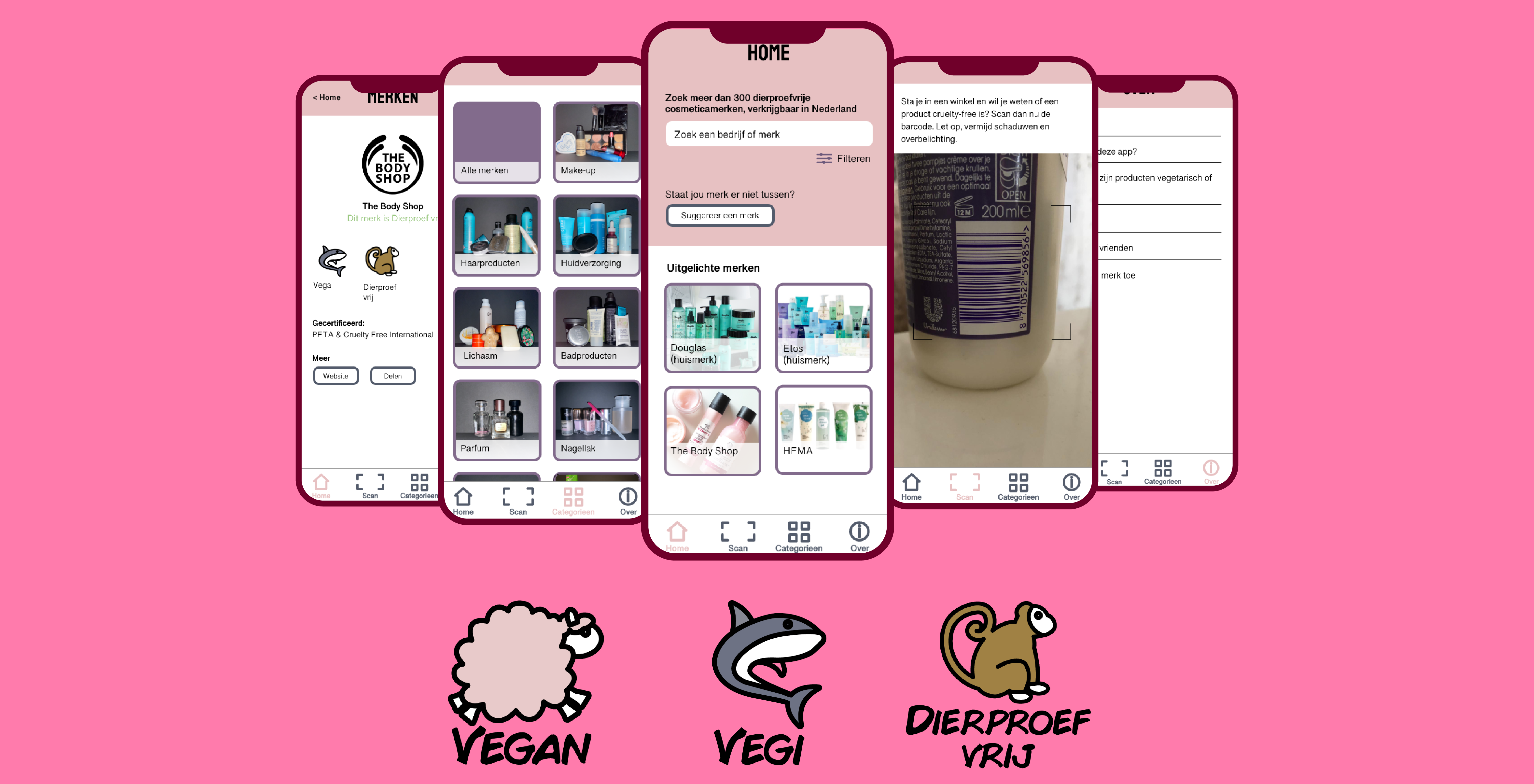 4 mobile screens with images of design puur.